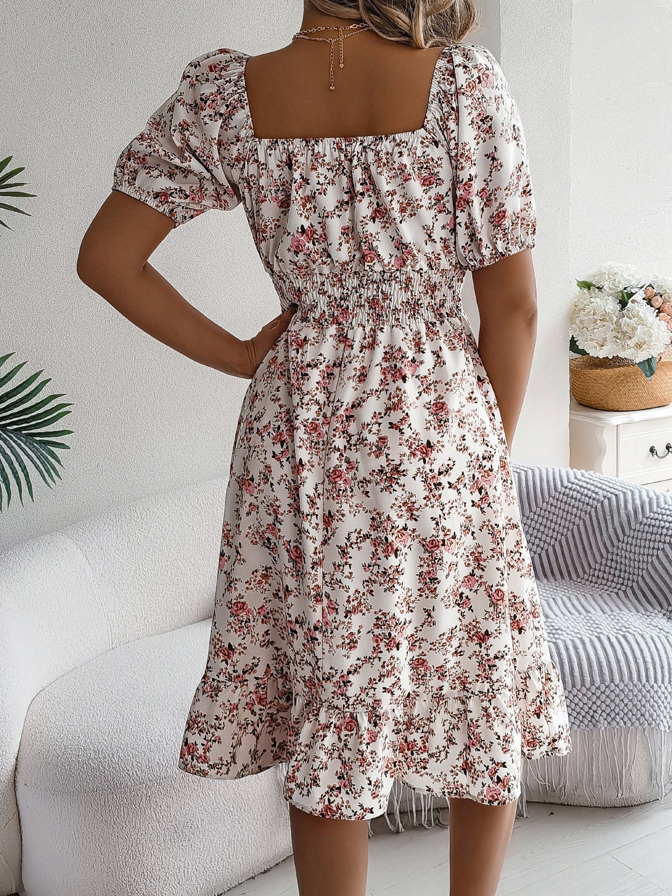 Women's Floral Ruffle High Waist Dress