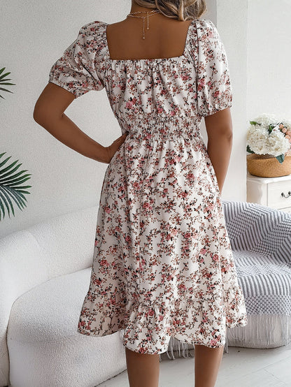 Women's Floral Ruffle High Waist Dress