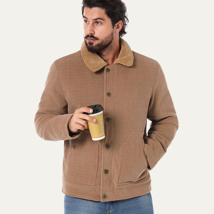 Men's Corduroy Sherpa Jacket Button Up Brown