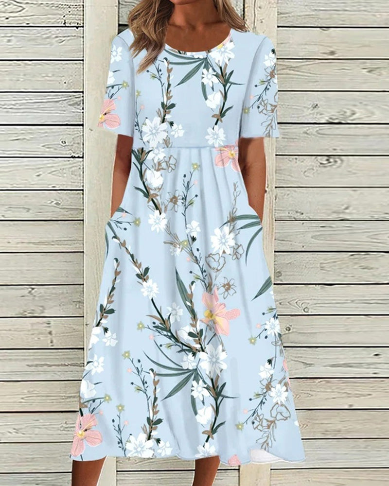 Women's Round Neck Dress Waist Accent - Fashinoza