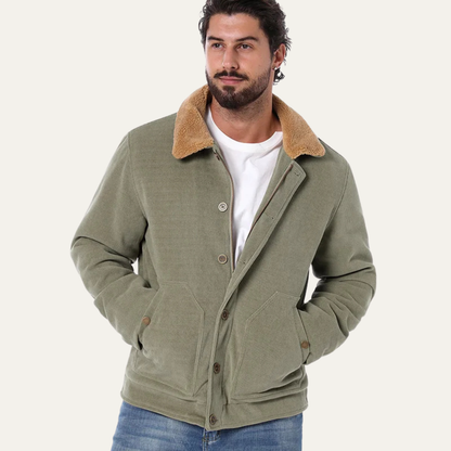 Men's Corduroy Sherpa Jacket Button Up Brown