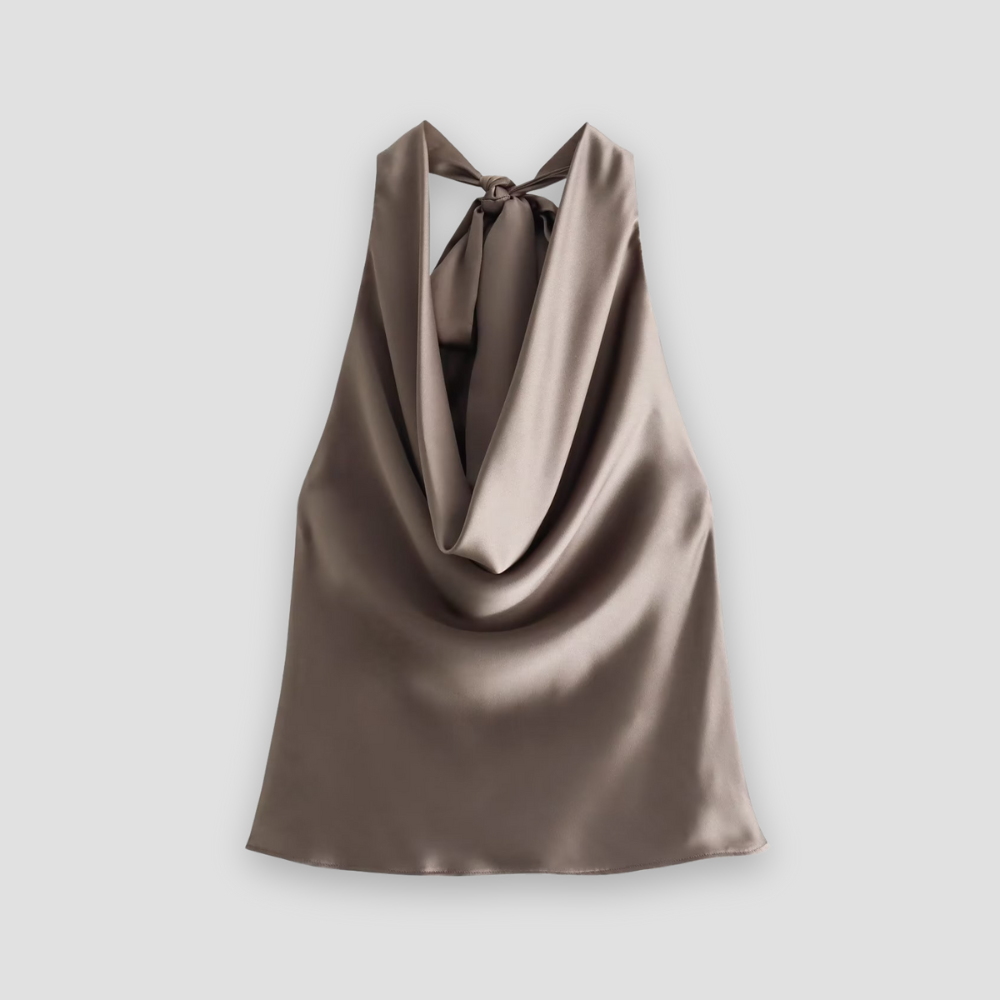 Women's Halter Neck Sleeveless Cowl Back Tie - 
Fashinoza