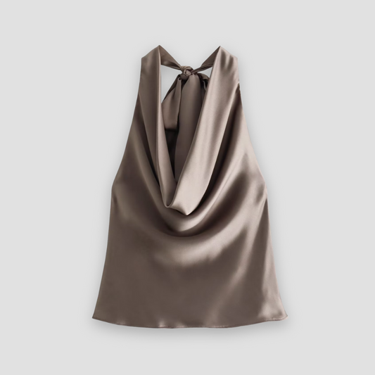 Women's Halter Neck Sleeveless Cowl Back Tie - 
Fashinoza