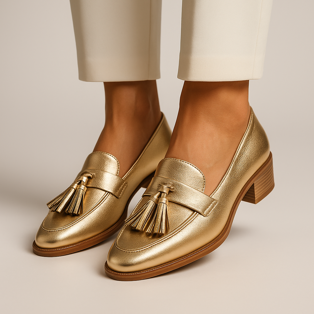 Gold Loafers - Fashinoza