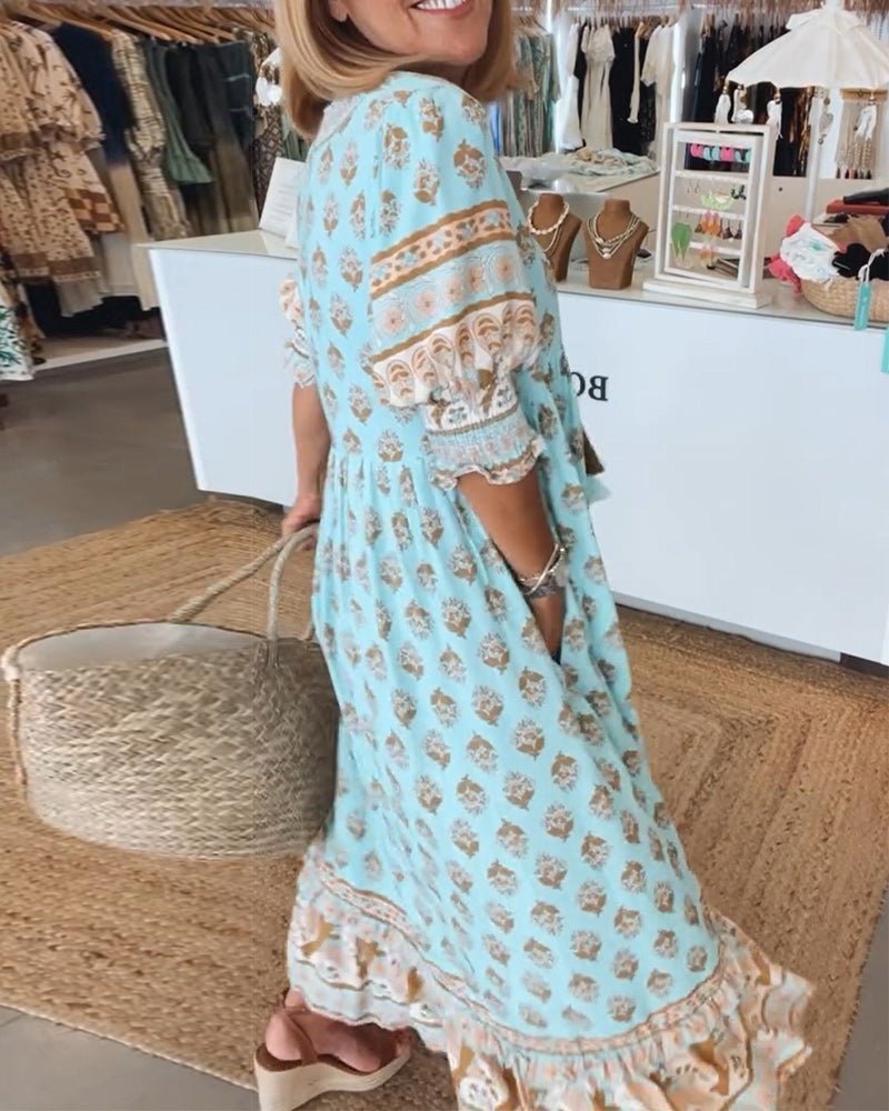Women's Floral Lace V Neck Flowy Dress