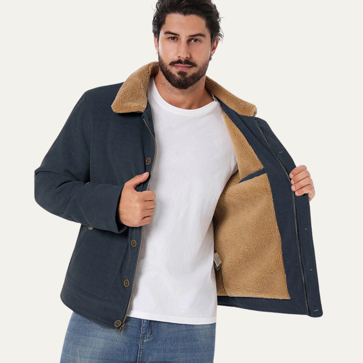Men's Corduroy Sherpa Jacket Button Up Brown