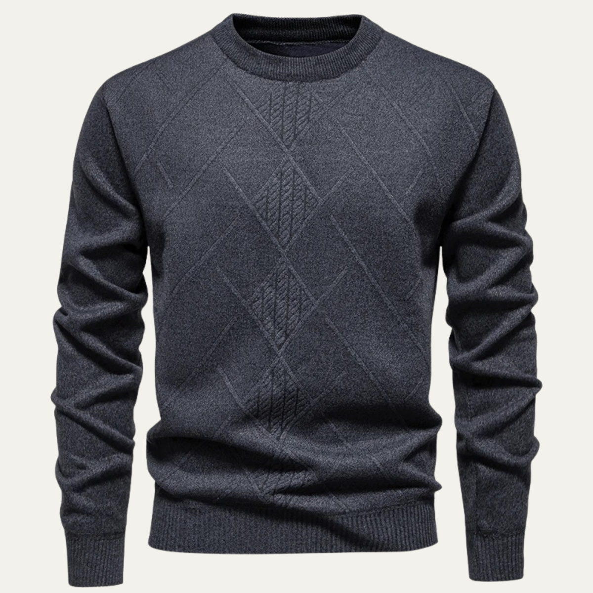 Men's Diamond Pattern Crew Neck Sweater Warm Knit