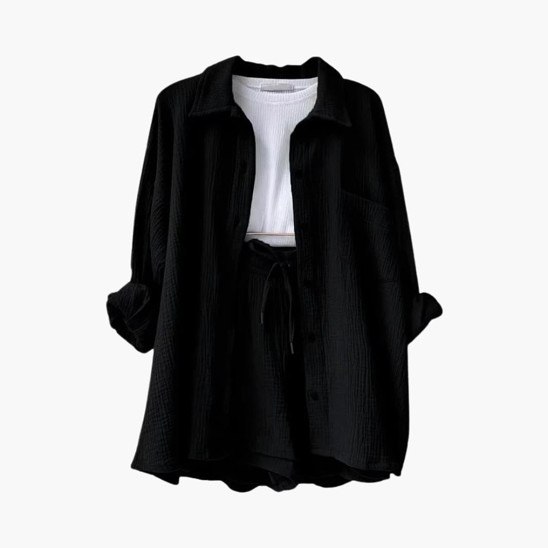 Women's Button Crop Shorts Set