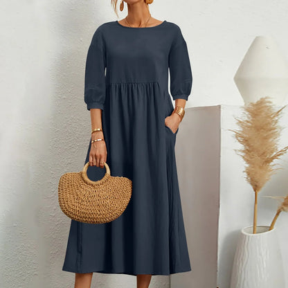 Women's Midi Patchwork Dress Comfortable Casual