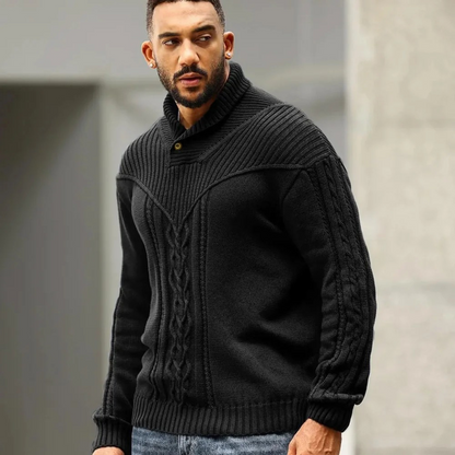Men's Ribbed Knit Sweater Button Neck Winter