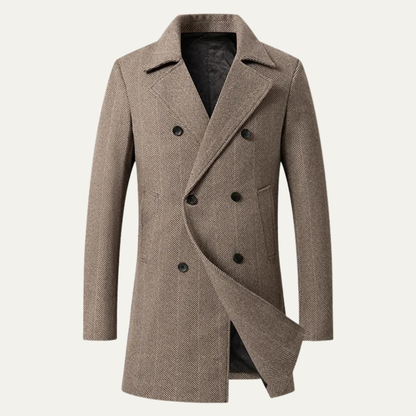 Men's Wool Tweed Overcoat Herringbone Pattern - Fashinoza