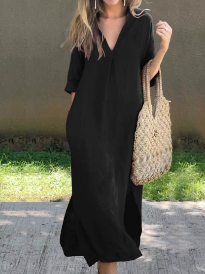 Women's Maxi Dress Cotton Elegant Floor Length