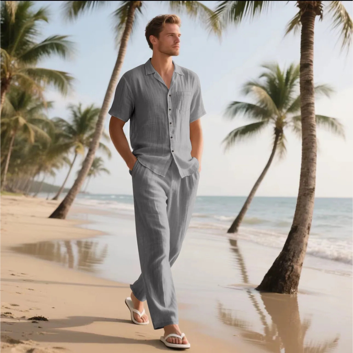 Men's Casual Two Piece Suit Lightweight Silver