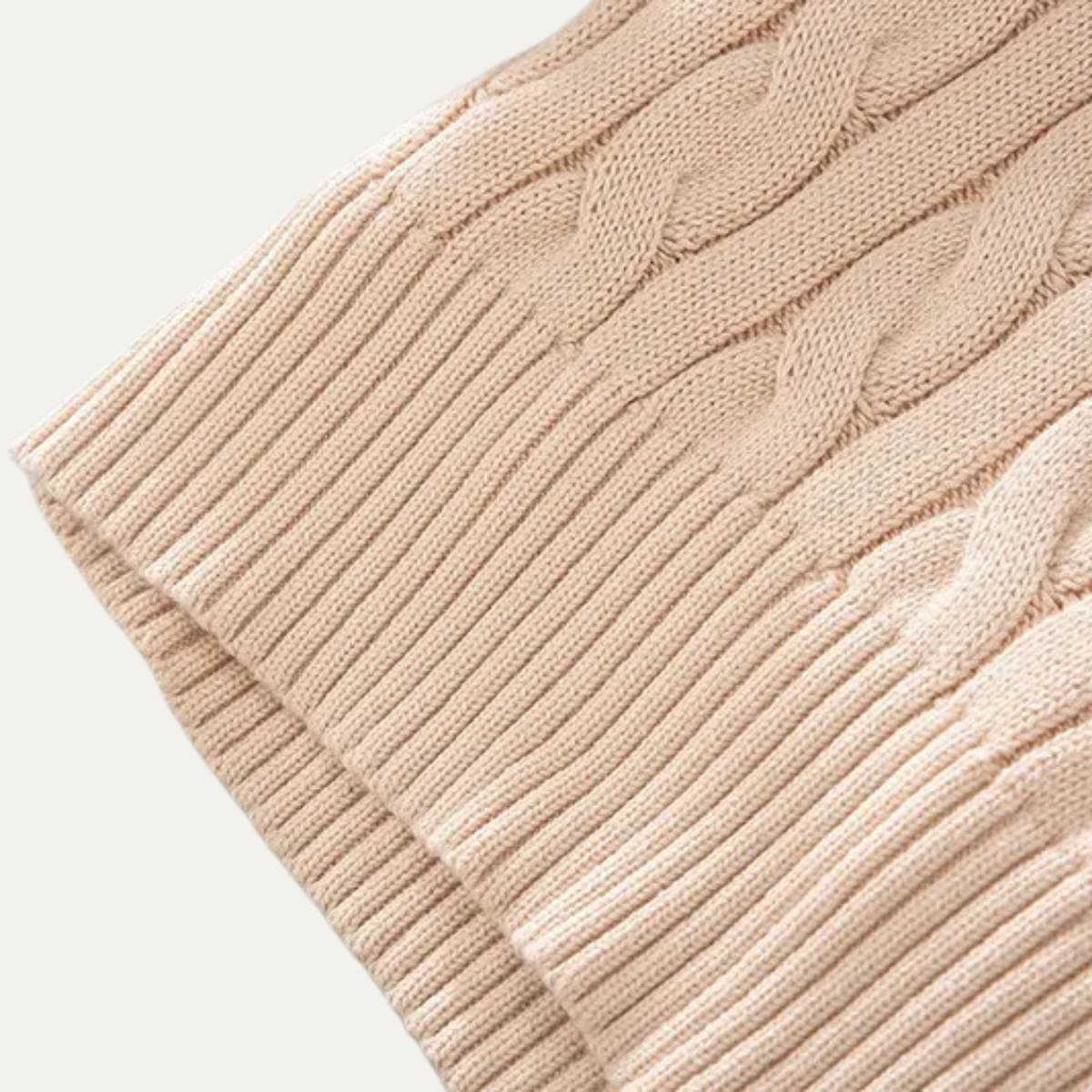 Men's Cotton Cable Knit Sweater Half Zip Natural