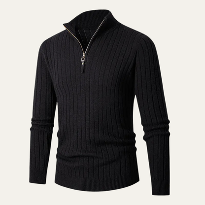 Men's Knitted Ribbed Sweater Half Zip Navy