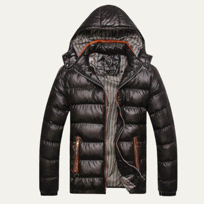 Men's Hooded Puffer Jacket Quilted Black - Fashinoza
