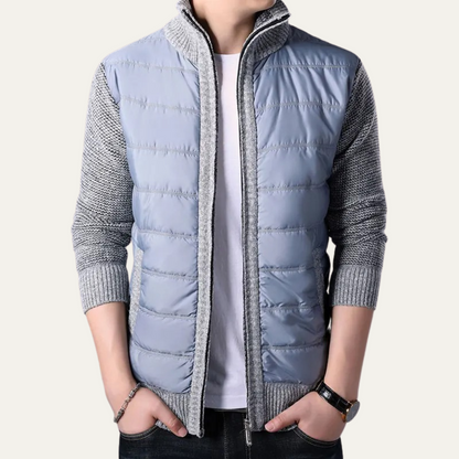 Men's Winter Puffer Jacket Zip Up Knit Sleeve