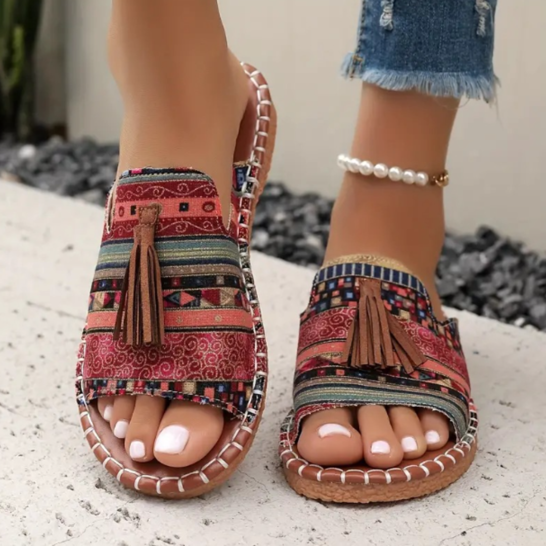 Women's Open-Toe Sandals Tassel Detail - Fashinoza