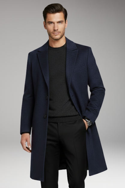 Men's Notched Lapel Long Coat Seam Pockets