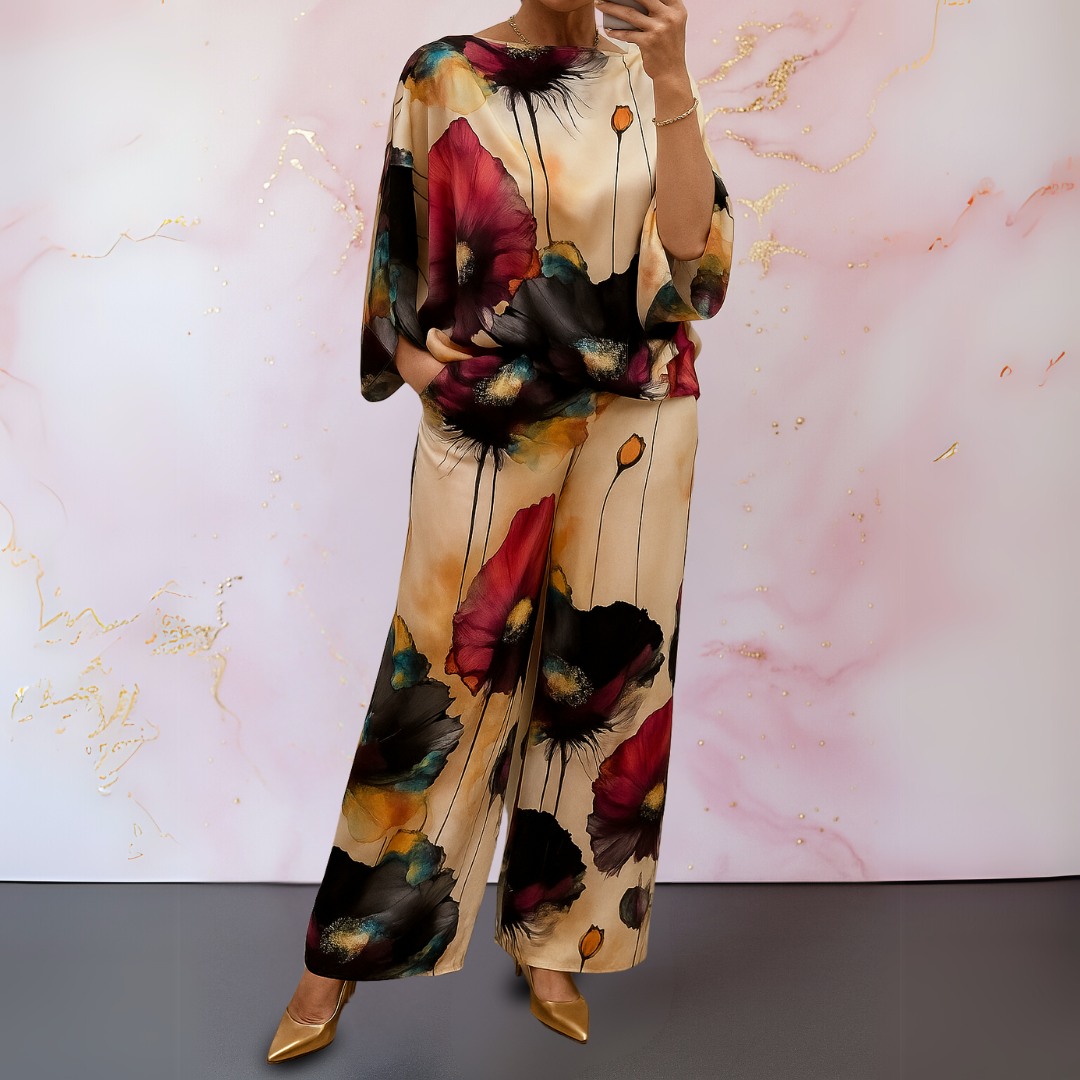 Women's Abstract Floral Print Two Piece Set