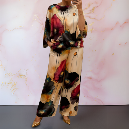 Women's Abstract Floral Print Two Piece Set