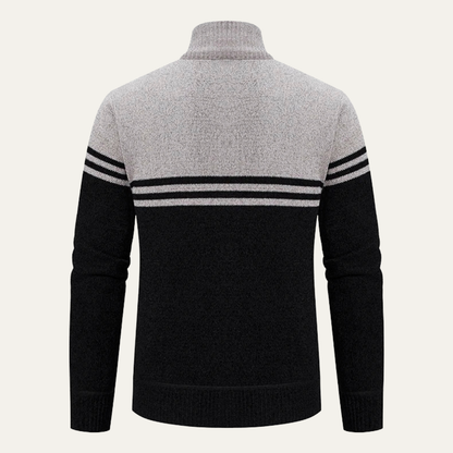 Men's Striped Fleece Lined Knit Sweater Jacket