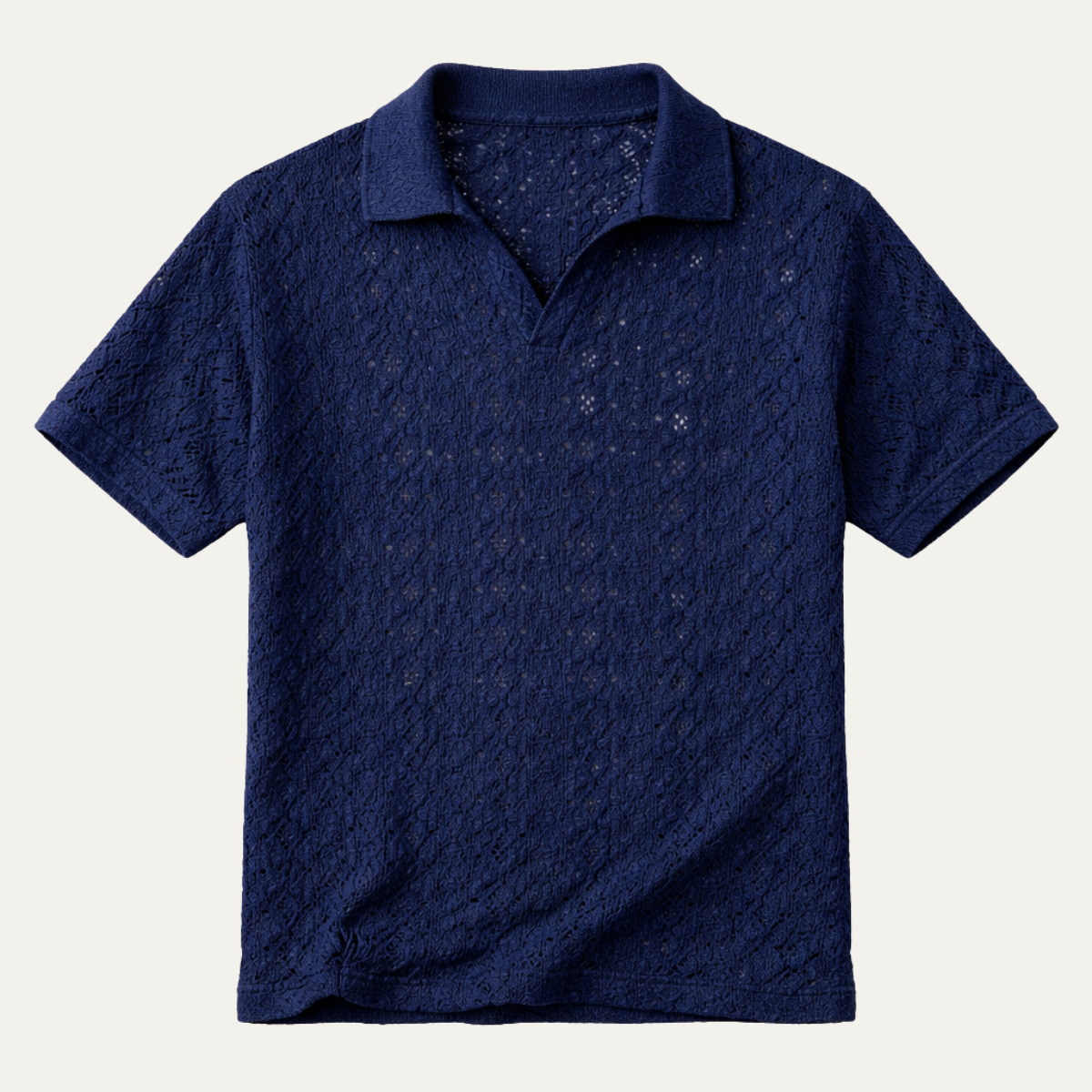 Men's Linen Shirt Crochet Mesh Navy Blue - Fashinoza
