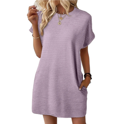 Women's Crew Neck Mini T-Shirt Dress Short Sleeve