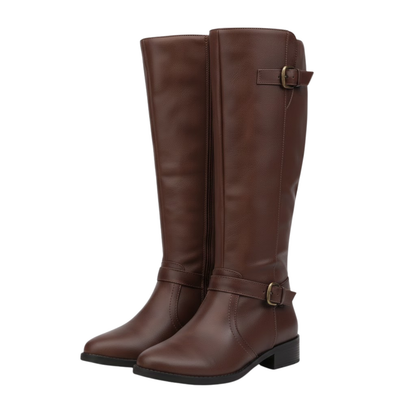 Women Winter High-Top Boot Side Zipper Belt Buckle