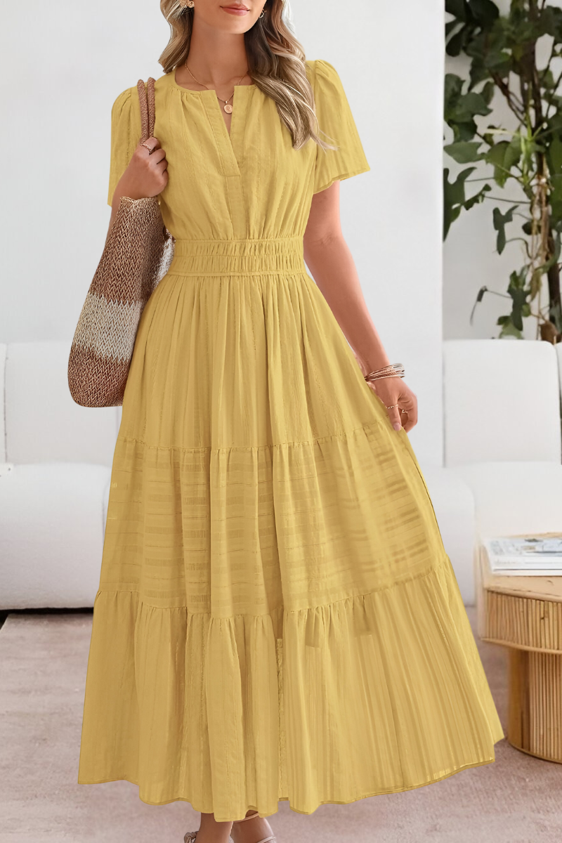 Women's Summer Dress Gathered Waist Detail - Fashinoza