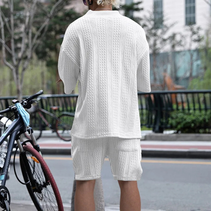 Men's Breathable Knit Polo Shirt And Shorts Set