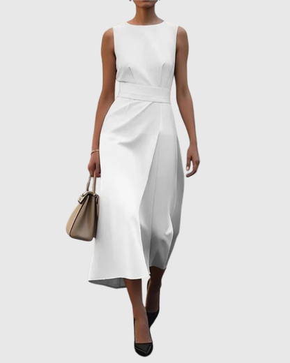 Vera Women's Sleeveless Midi Dress Round Neck Twist Waist