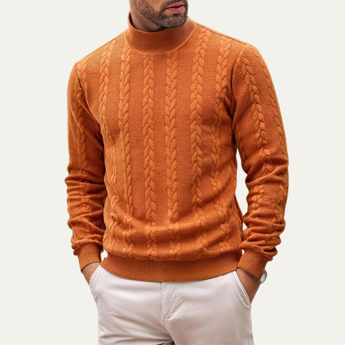 Men's Cable Knit Turtleneck Sweater Ribbed Warm