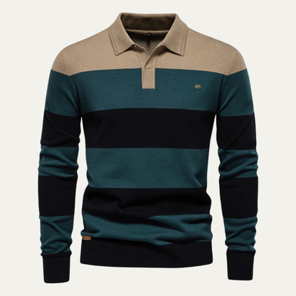 Men's Cotton Striped Polo Sweater
