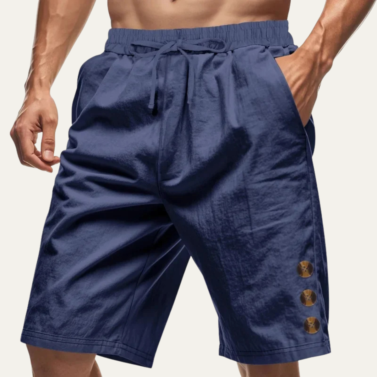 Men's Casual Drawstring Shorts Button Detail Summer