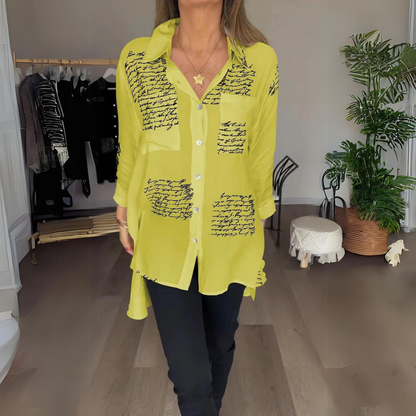 Women's Button-Up Shirt Handwritten Design