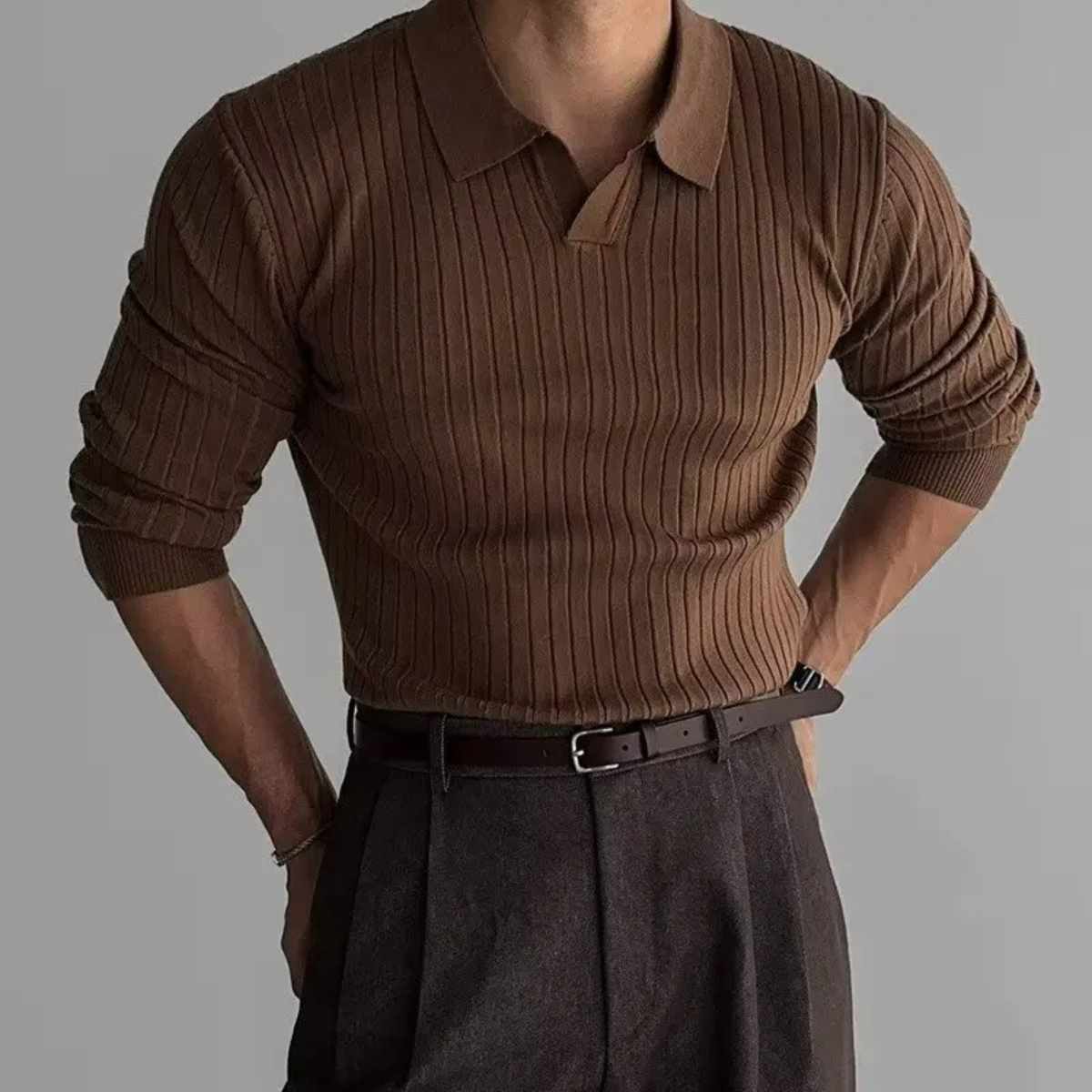 Men's Slim Fit Ribbed Polo Sweater