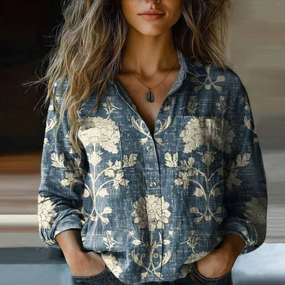 Jasmine | Women’s Printed Button Front Long Sleeve Top