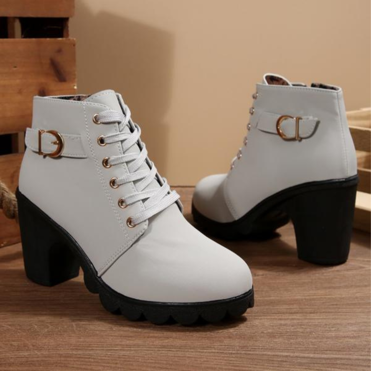 Women's Chunky Ankle Boots Lace-Up Black