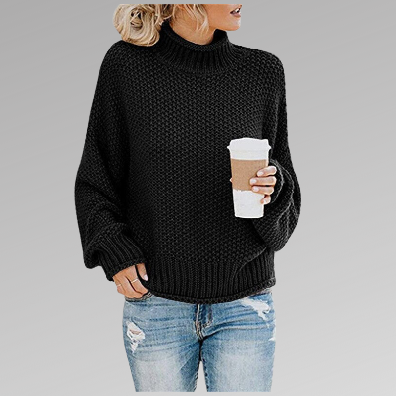Women's Long Sleeve Knit Sweater Cozy High Neck Beige