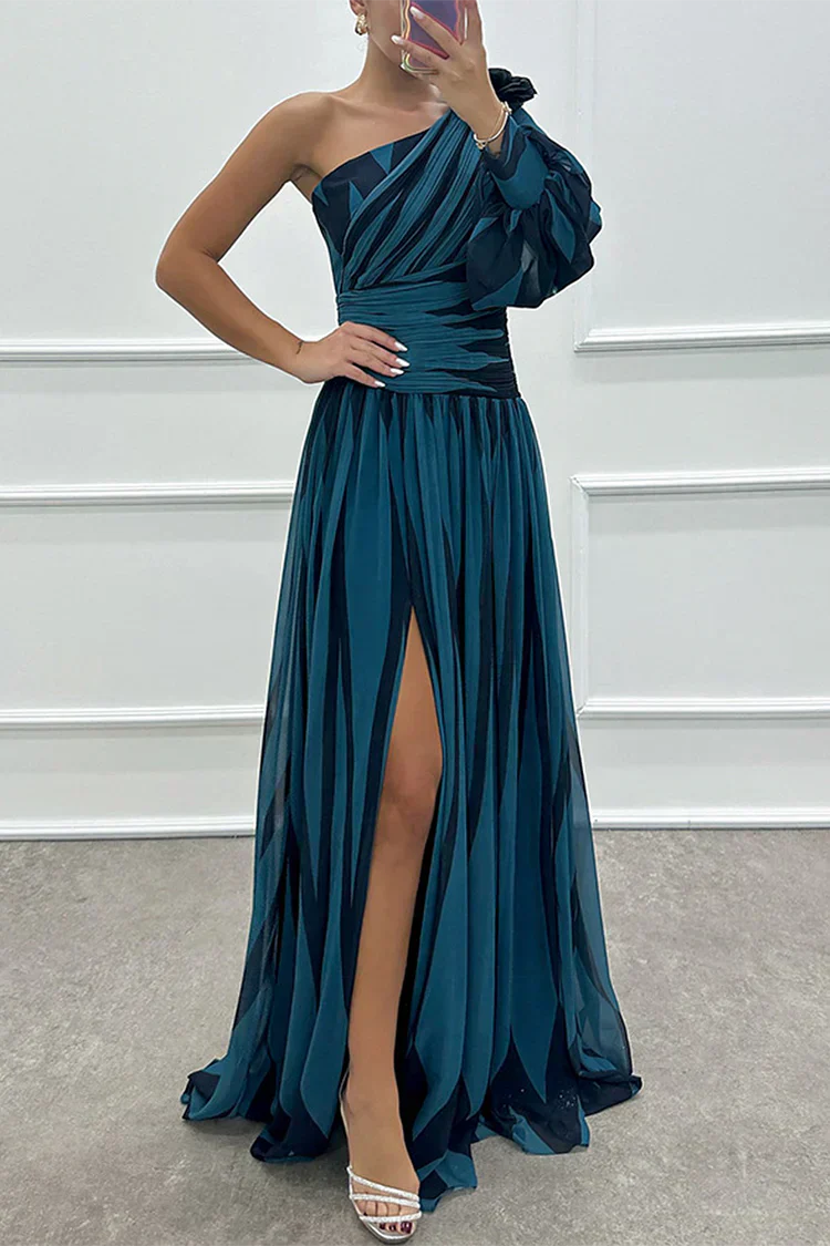Women's Striped One Shoulder Maxi Dress