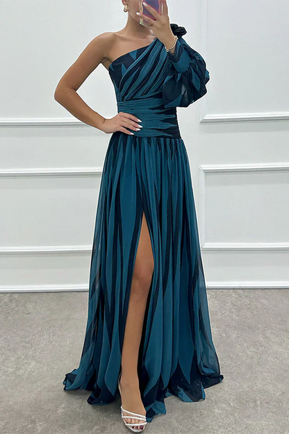 Women's Striped One Shoulder Maxi Dress