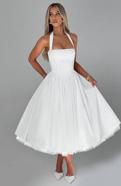 Women's Midi Dress Halter Neck Tulle Hemline