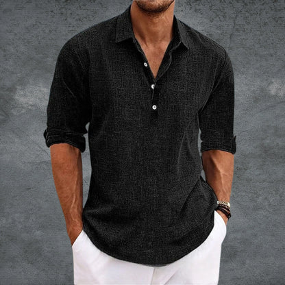 Men's Half-Button Collared Shirt Long Sleeve Roll-Up