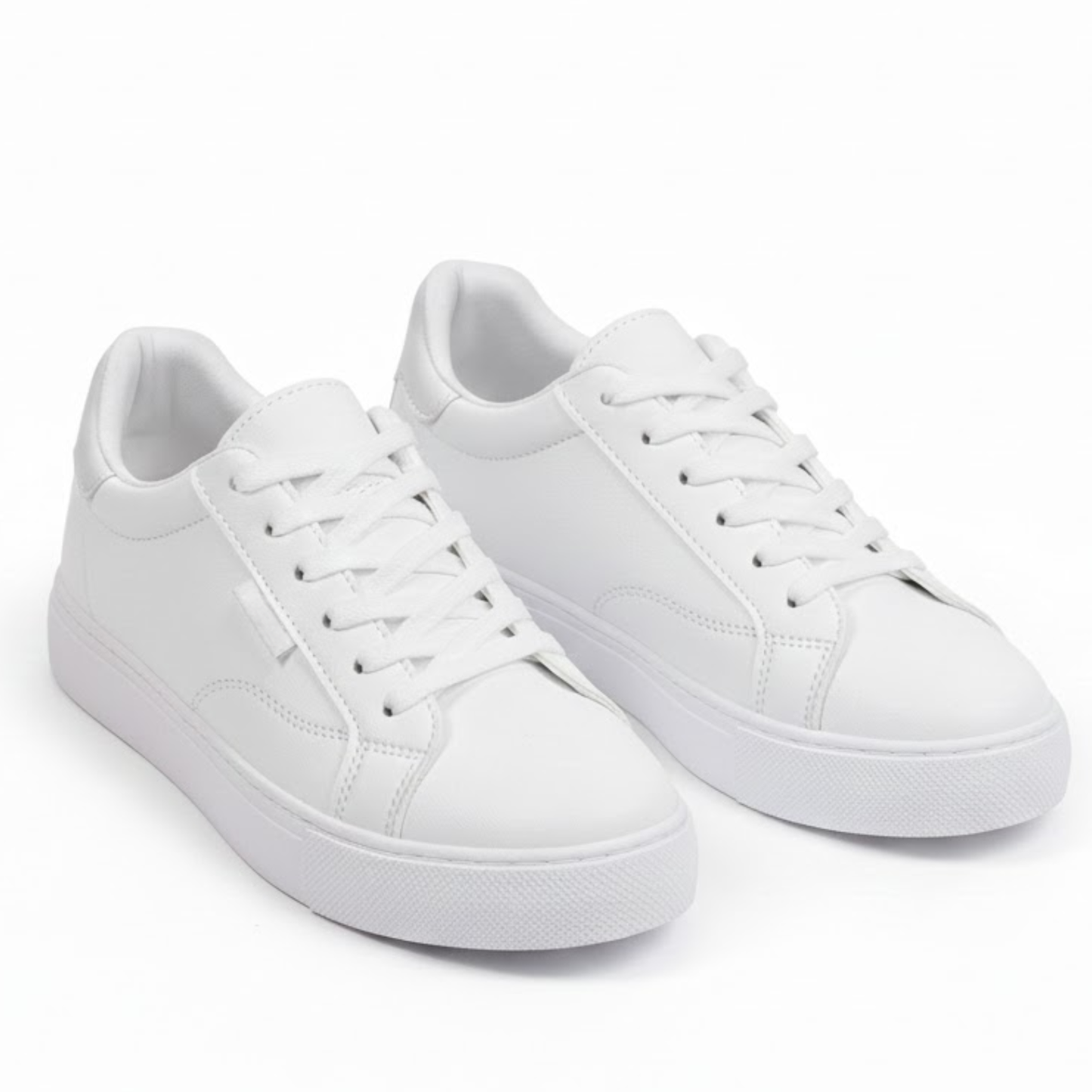 Women's Elegant White Leather Flat Sneakers Lace-Up Casual Student Board Shoes