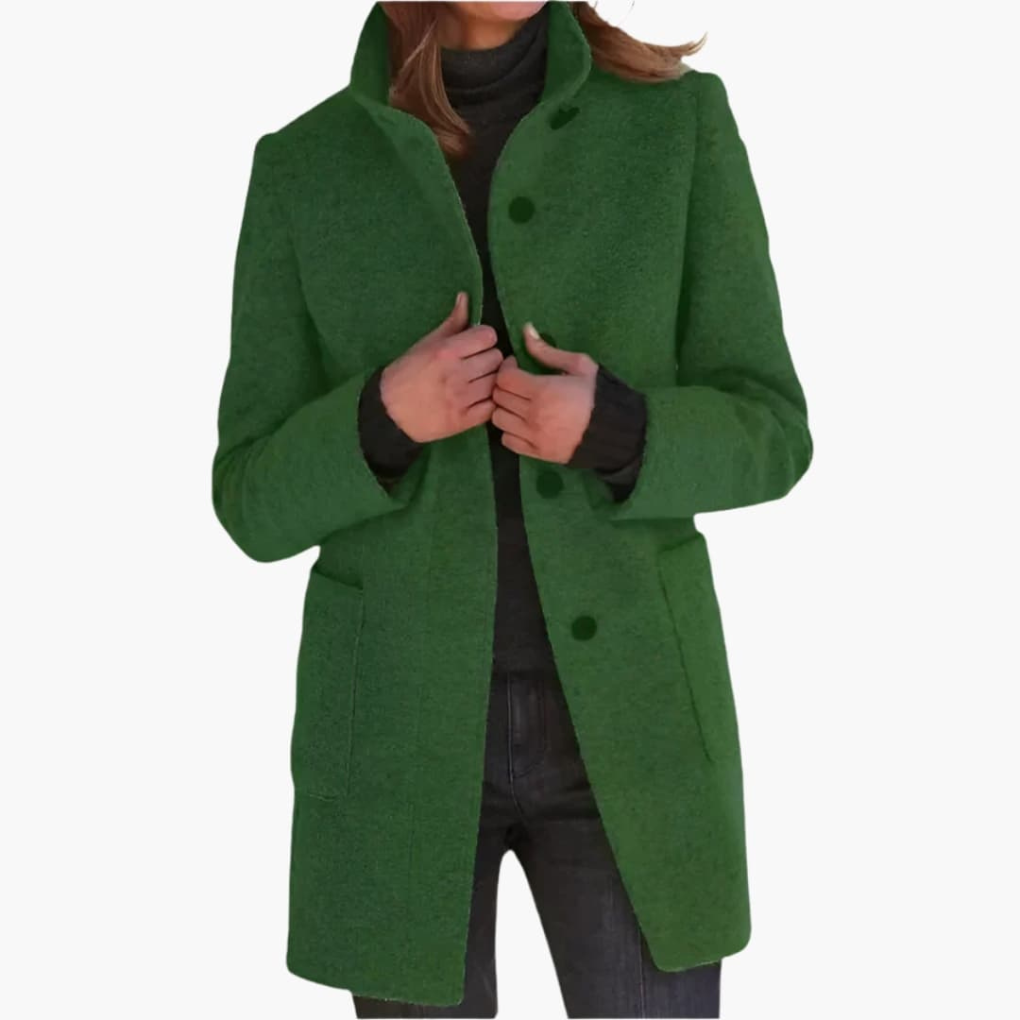 Women's Coat Stand Collar Pockets - Fashinoza