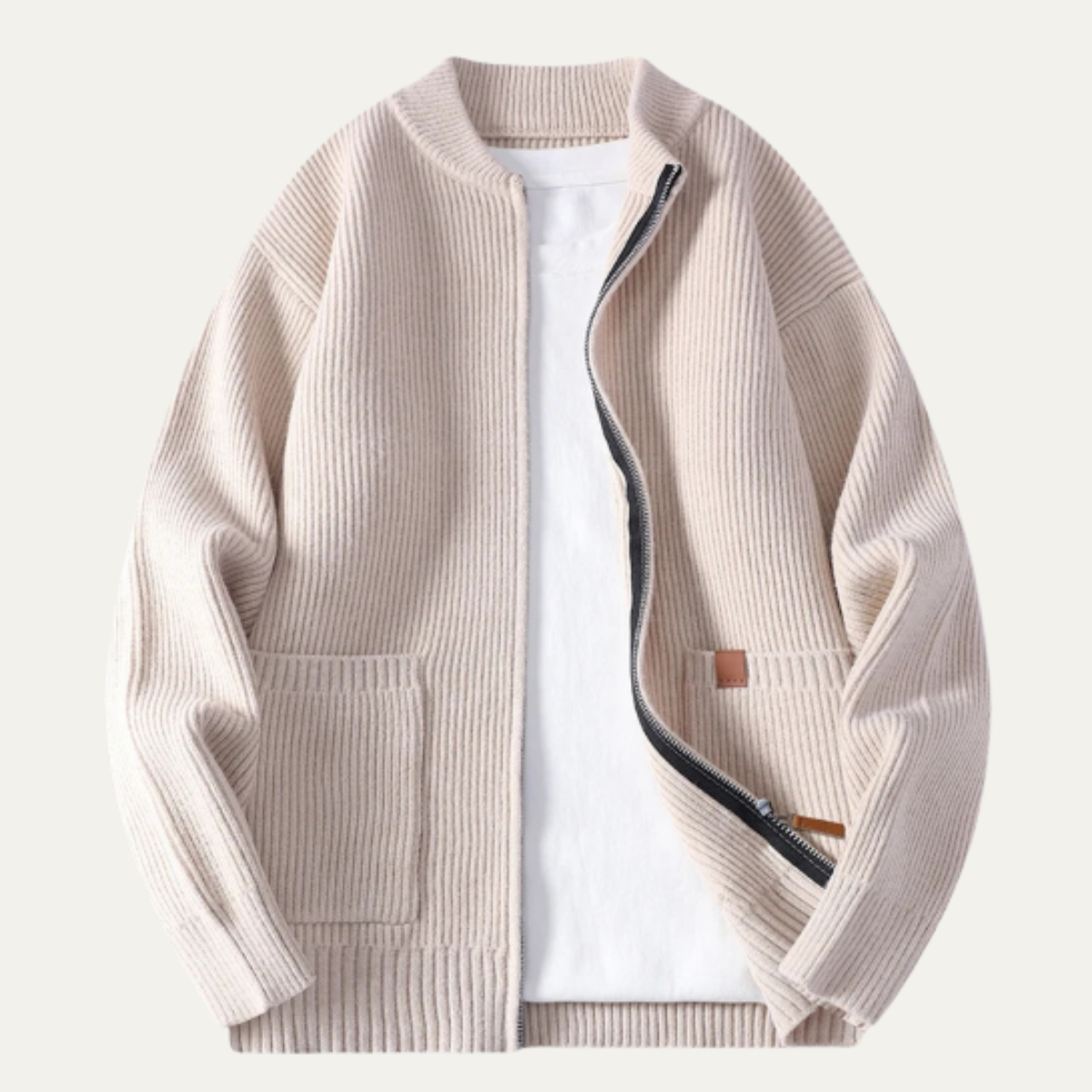 Men's Rib Knit Zip Cardigan Casual Stand Collar - Fashinoza