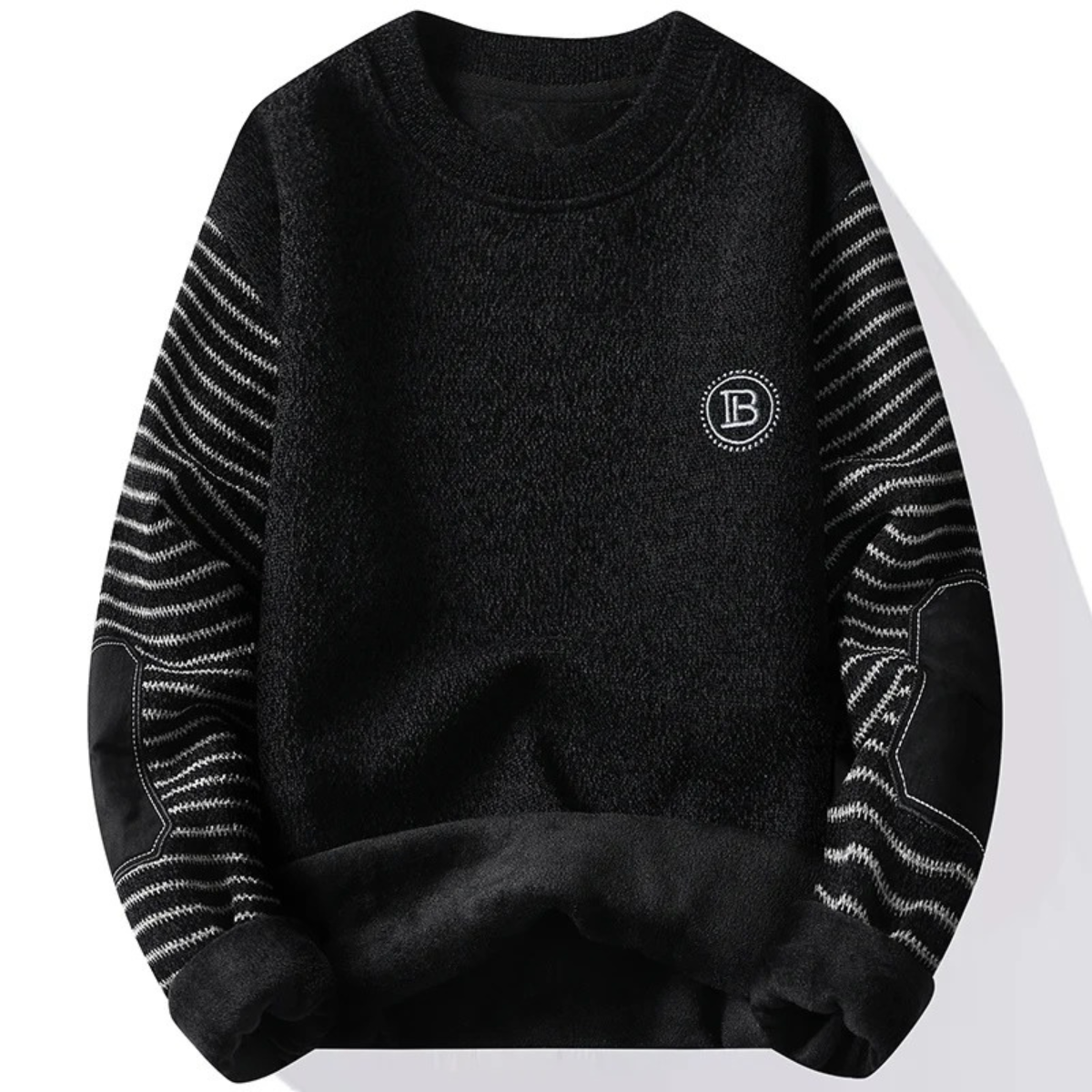 Men's Patchwork Knit Sweater Round Neck Warm Winter