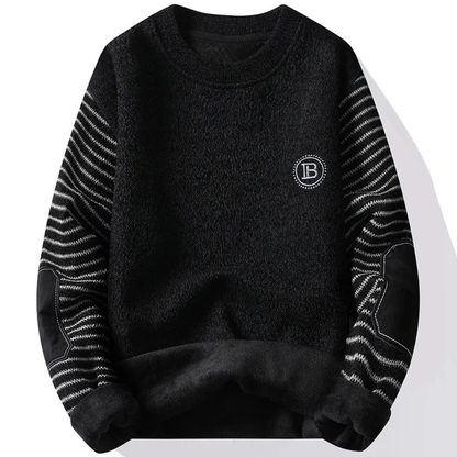 Men's Patchwork Knit Sweater Round Neck Warm Winter