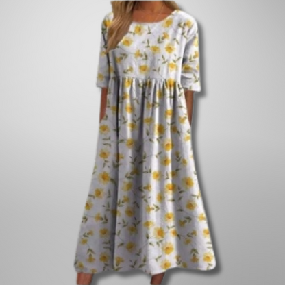 Women's Floral Midi Dress Round Neck